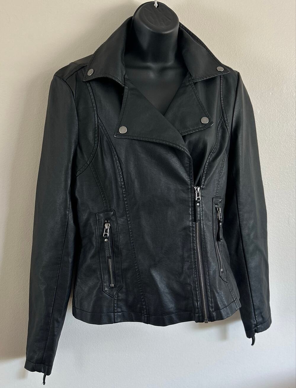Max Studio Women’s Small Black Faux Leather Moto Motorcycle Biker Jacket